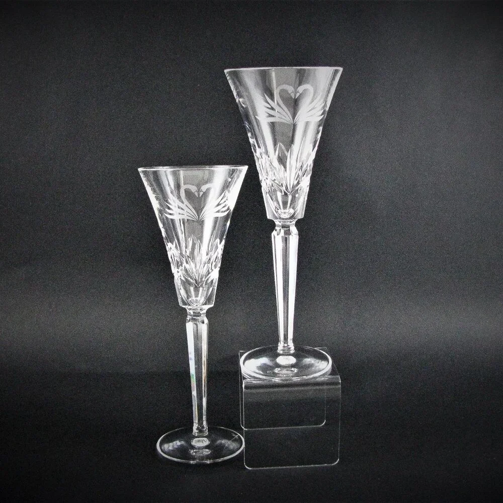 VINTAGE WATERFORD CRYSTAL WEDDING TOASTING FLUTE ONE PAIR SWANS MADE IN IRELAND